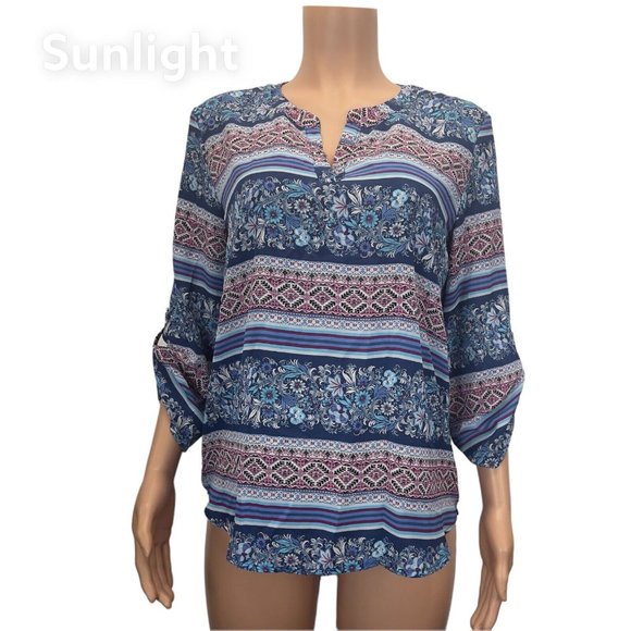 Pink Republic Tops - Women’s Pink Republic Pullover Tunic Top SZ L -Blue Multicolored -3/4 Sleeve
